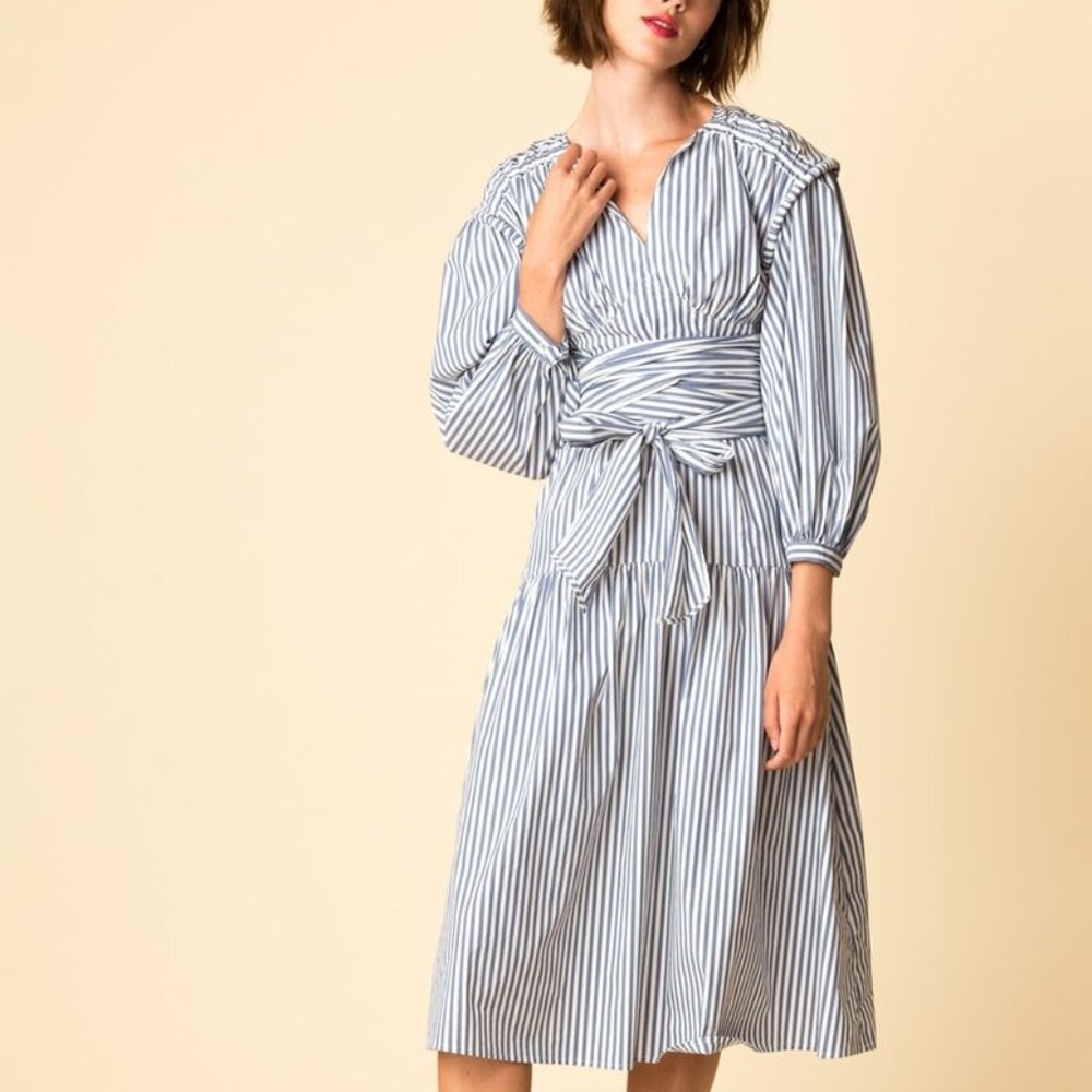 Sea New York Womens Size 8 Midi Dress Navy And White Striped Riviera